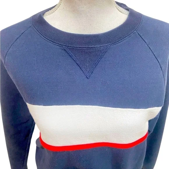 John Galt California navy cotton blend sweatshirt red ivory stripe medium - Picture 4 of 10